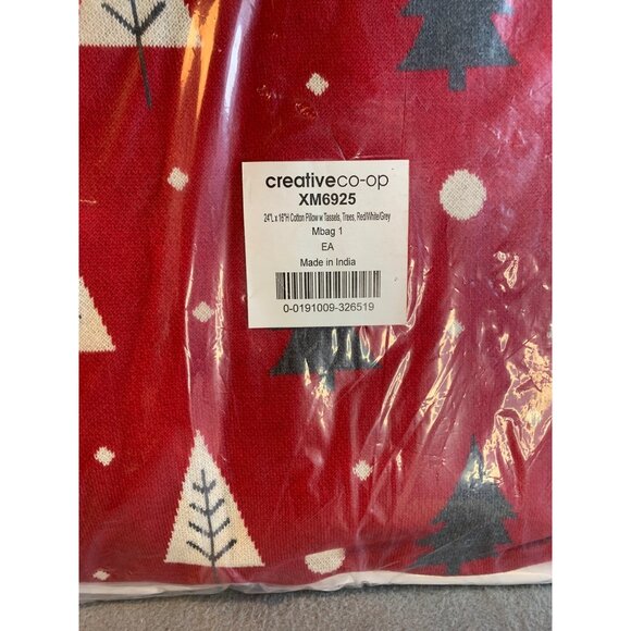 Creative Co-Op Cotton Knit Lumbar Trees and Tassels Pillows Red White Grey - New - Picture 3 of 10